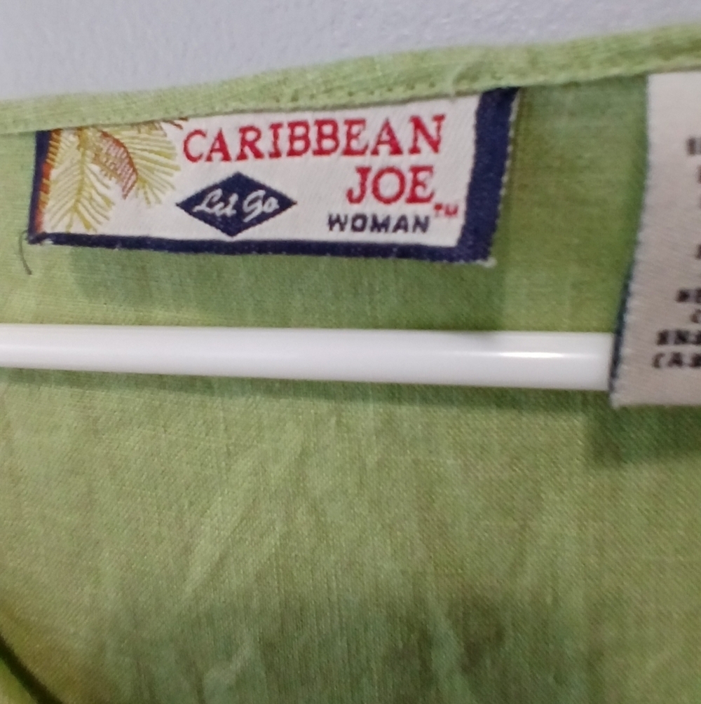 Caribbean Joe 100% Linen Green Embroidered 3/4 Sleeve Tunic Women's Size 2X - Picture 3 of 7